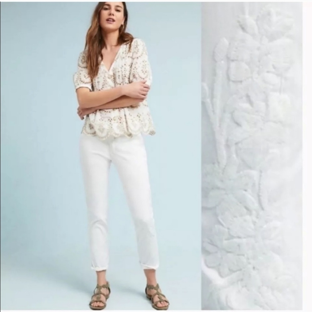 Chinos by Anthropologie Relaxed Embroidered Pants 31 white